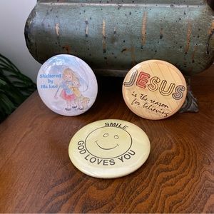 Smile God Loves You and More Vintage Religious Button Pins, Lot of 3